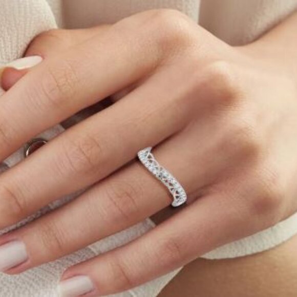 Simulated Diamond Ring in Silvertone - Picture 4 of 5